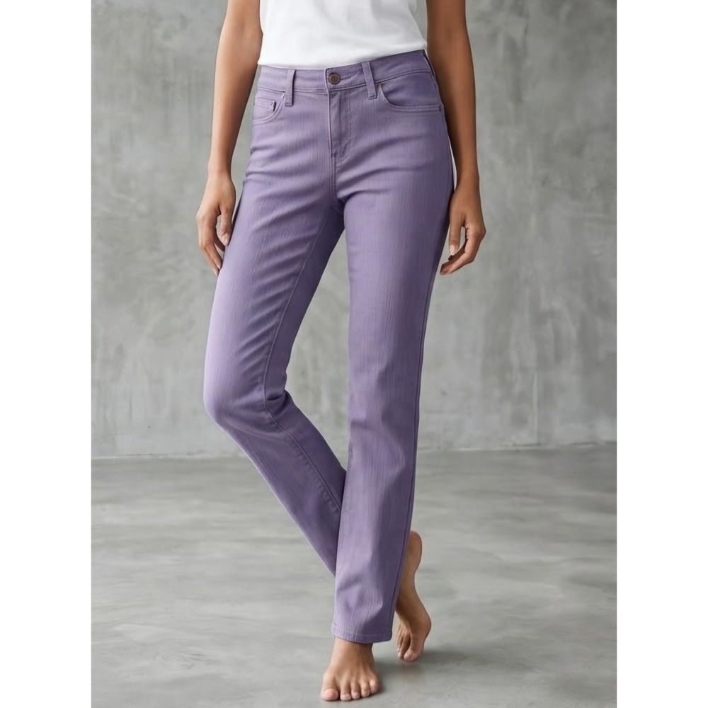 Coldwater Creek Purple Knit Denim High Rise Straight Leg Jeans 6T